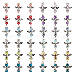 Pendenti con perle di vetro perlato dipinto a forno pandahall elite, con perline in lega in stile tibetano e perline distanziatrici di strass, angelo, colore misto, 28.5x21.5x8mm, Foro: 2.5 mm, 12 pc / set, 3 set/scatola