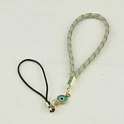 Handmade Lampwork Mobile Straps, with PU Leather Cord, Evil Eye Lampwork Links, Light Grey, 130mm