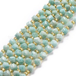 Chapelets de perles en amazonite naturelle, avec des perles de rocaille, facette, perles de cube en diagonale, 5~6x5~6x4~5mm, Trou: 1mm, Environ 49~55 pcs/chapelet, 15.35''~15.75'' (39~40 cm)