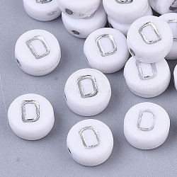 Perles acryliques plaquées, métal argenté enlaça, trou horizontal, plat rond avec la lettre, blanc, letter.o, 7x4mm, Trou: 1.2mm