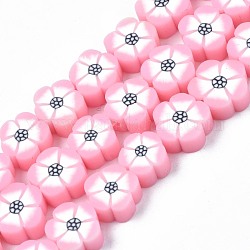 Handgemachte Fimo-Perlen Stränge, Blume, rosa, 8~10.5x8~10x4~5 mm, Bohrung: 1.2 mm, ca. 36~39 Stk. / Strang, 12.40 Zoll ~ 14.17 Zoll (31.5 cm ~ 36 mm)