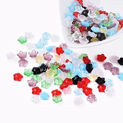 Czech Glass Beads, Transparent & Imitation Opalite, Flower, Mixed Color, 9.5x3.5mm, Hole: 1mm, about 237~243pcs/bag