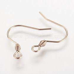Ion Plating(IP) 304 Stainless Steel Earring Findings, Earring Hooks, with Horizontal Loop, Rose Gold, 17x18mm, Hole: 2mm, Pin: 0.8mm