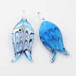 Handmade Silver Foil Glass Big Pendants, Fish, DeepSky Blue, 25x60~63mm