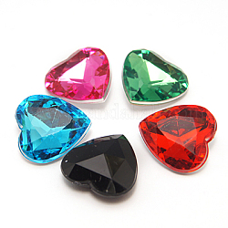 Imitation Taiwan Acrylic Rhinestone Cabochons, Pointed Back & Faceted, Heart, Mixed Color, 16x16x6mm