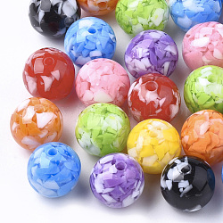 Resin Beads, Imitation Gemstone Chips Style, Round, Mixed Color, 14mm, Hole: 2.5mm