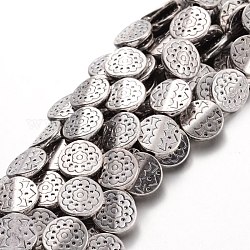 De aleación de estilo tibetano planas hebras de perlas redondas, Sin cadmio y níque y plomo, plata antigua, 11x3mm, agujero: 1 mm, aproximamente 18 pcs / cadena, 7.8 pulgada