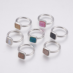 Anelli polsini in resina druzy, anelli aperti, con accessori di ottone, quadrato, formato 7, platino, colore misto, 17mm