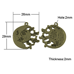 Tibetan Style Alloy Pendants, Cadmium Free & Nickel Free & Lead Free, Sun and Moon, Antique Bronze, 29x26x2mm, Hole: 2mm