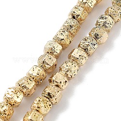 Fili di perle di roccia lavica naturale elettrodeposta, esagono, placcato oro chiaro, 6~6.5x6~6.5x5.5~6mm, Foro: 1.5 mm, circa 65pcs/filo, 15.55'' (39.5 cm)