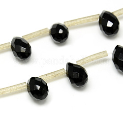 Brins de perles d'onyx noir naturel, perles percées, teinte, facette, larme, 11x7mm, Trou: 1mm, Environ 25 pcs/chapelet, 16.34 pouce