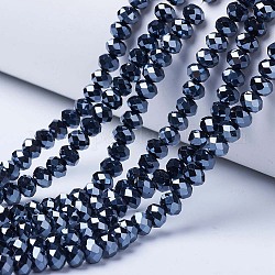FilI di perline in vetro placcato, lustro di perla placcato, sfaccettato, rondelle, nero, 3x2mm, Foro: 0.8 mm, circa 165~169pcs/filo, 15~16 pollice (38~40 cm)