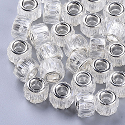 Transparent Resin European Beads, Large Hole Beads, with Silver Color Plated Double Brass Cores, Faceted, Column, Clear, 11.5x8mm, Hole: 5mm