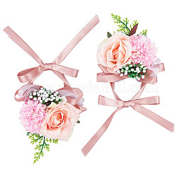 クラスパイア2ピースシルク手首コサージュ  プラスチック製の模造花付き  結婚式のための  パーティーの装飾  ピンク  350mm