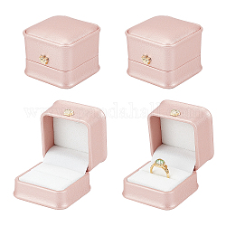 NBEADS 4 Pcs PU Leather Ring Boxes, 5.85x5.8x4.9cm Pink Ring Earring Gift Box Couple Proposal Boxes Jewelry Display Case with Velvet Inside for Wedding Engagement Birthday Anniversary