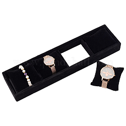 Ahandmaker 4 Gitter Schmuck-Uhren-Showbox, Tablett für Uhrenkissen aus Samt, Stapelbarer Uhren-Organizer, Uhrendisplay für Uhrenarmbänder als Geschenk (schwarz)