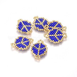 Liens de perles de rocaille japonaises miyuki & toho, motif de tissage, signe de paix, bleu, 20~22x14.5~15.5x1.7mm, Trou: 2mm