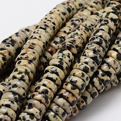 Perles rondes / rondelles plates en jaspe dalmatien naturel, perles heishi, 8x4mm, Trou: 1mm, Environ 127 pcs/chapelet, 15.74 pouce