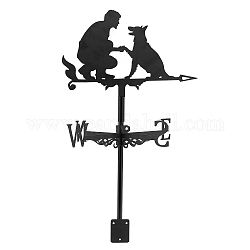 Eisen Display Dekorationen, für Gartendekoration im Freien, Mensch & Hund, Elektrophorese schwarz, 2.35~40.3x1~5.4x0.1~2.2 cm, Bohrung: 7 mm, 7 Stück / Set