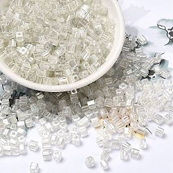 Perles de rocaille en verre, verre lustré transparent, trou carré, carrée, floral blanc, 4x4x4mm, Trou: 1.2mm, 5000 pcs / livre
