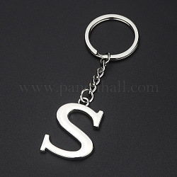 Platinum Plated Alloy Pendant Keychains, with Key Ring, Letter, Letter.S, 3.5x2.5cm