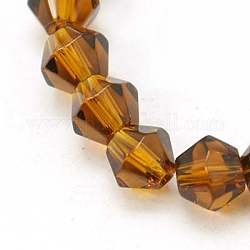 Half-Handmade Transparent Glass Beads Strands, Bicone, Chocolate, 6mm, Hole: 1mm, about 46pcs/strand, 10.63 inch