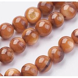 Perlas de concha hebras, teñido, redondo, chocolate, 6~7mm, agujero: 1 mm, aproximamente 64 pcs / cadena, 15.74 pulgada (40 cm)
