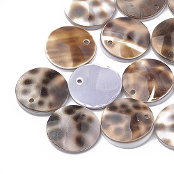 Encantos de concha de tigre cowrie, plano y redondo, tierra de siena, 15x1~3mm, agujero: 1 mm