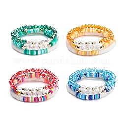 Комплект браслетов Love Stretch, браслеты из бисера из стекла, акрила и полимерной глины, серферский браслет хейши для девочек-подростков, разноцветные, 2-1/8~2-1/4 дюйм (5.3~5.7 см), 3 шт / комплект
