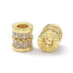 Perline europei strass in ottone, perline con foro grande, colonna, vero placcato oro 18k, 10x9mm, Foro: 4 mm
