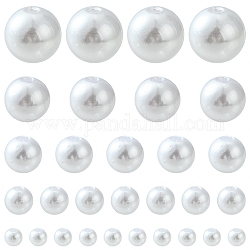 5 Style ABS Plastic Imitation Pearl Beads, Round, White, 4~12mm, Hole: 1.6~2.3mm, 690pcs/bag