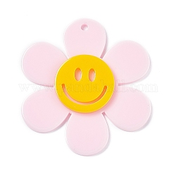 Undurchsichtigen Acryl große Anhänger, sonnenblume mit lächelndem gesichtszauber, neblige Rose, 55x50.5x5 mm, Bohrung: 2.5 mm