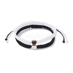 2 filo di nylon intrecciato in 2 colori, cordoncino da annodare cinese cordone per perline intrecciato con perline braccialetti dei migliori amici, con perline smalto in lega, cuore, bianco, nero, 60~110, 1pc / color