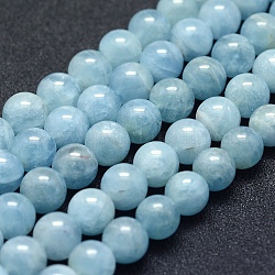 Natural Aquamarine Beads Strands, Grade AB+, Round, 8mm, Hole: 1mm, about 49pcs/strand, 15.5 inch(39.5cm)
