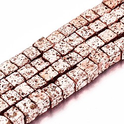 Гальванические бусины из натуральной лавы, неровный, кубические, покрытием из розового золота, 8x8x8 мм, отверстие : 1.2 мм, около 48~49 шт / нитка, 15.35 дюйм (39 см)