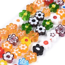 Handmade Millefiori Glass Bead Strands, Flower, Mixed Color, 6.4~9x3.2mm, Hole: 1mm, about 56pcs/Strand, 15.75''(40cm)