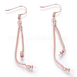 Ganci di orecchini in ottone, ciondoli con catene e ciondoli perle di perle, piombo & cadimo libero, oro roso, 66mm, ago :0.6mm