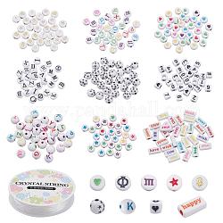 DIY Jewelry Making Kits, Including Round & Flat Round & Rectangle & Cube Acrylic Beads, Elastic Crystal Thread, Mixed Color, Beads: 270pcs/bag