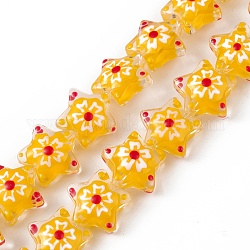 Chapelets de perles vernissées manuelles, avec l'émail, étoile avec motif sakura, or, 13x13.5x12mm, Trou: 1mm, Environ 33 pcs/chapelet, 14.72 pouce (37.4 cm)