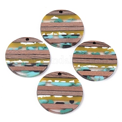 Pendentifs en bois de résine et de noyer, plat rond, colorées, 30x2~3mm, Trou: 2mm