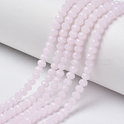Glass Beads Strands, Imitation Jade, Faceted, Rondelle, Pink, 3.5x3mm, Hole: 0.4mm, about 138pcs/strand, 15.7 inch(40cm)