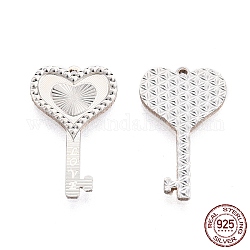 925 Sterling Silver Pendants, Heart Skeleton Key with Word Love Charms, for Valentine's Day, Silver, 18.5x11.5x1.2mm, Hole: 0.7mm