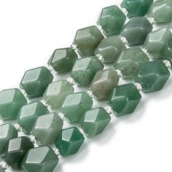 Natürlichen grünen Aventurin Perlen Stränge, mit Glasperlen, facettiert, Vieleck, 11~15x9~11x9~10.5 mm, Bohrung: 1.6 mm, ca. 24 Stk. / Strang, 15.55 Zoll (39.5 cm)