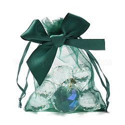 Sacchetti regalo con coulisse in organza di pizzo rettangolare, con il bowknot, per i sacchetti di immagazzinaggio della festa di nozze, verde mare, 12x10x0.05cm