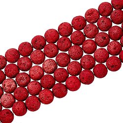 Fili di perle di roccia lavica sintetica, tinto, tondo, rosso ciliegia, 8~8.5mm, Foro: 1 mm, circa 47pcs/filo, 14.96 pollice (38 cm)
