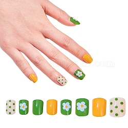 Ensembles de nail art, avec 24pcs ongles en plastique, 24pcs colle à ongles gelée double face, verte, 14.5~23x7~14mm, environ 24 pcs / ensemble
