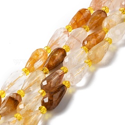 Natural Yellow Hematoid Quartz/Golden Healer Quartz Beads Strands, Faceted, Teardrop, 12~16.5x7.5~8.5mm, Hole: 0.8mm, about 20~21pcs/strand, 14.96~15.63''(38~39.7cm)