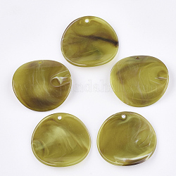 Colgantes de acrílico, estilo de imitación de piedras preciosas, plano y redondo, verde oliva, 36.5~37x39x3mm, agujero: 2 mm