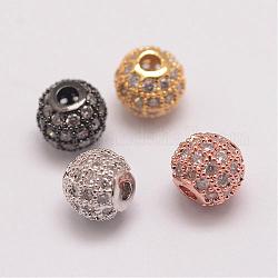 Messing Mikro ebnen Zirkonia Perlen, Runde, Mischfarbe, 6x5.5 mm, Bohrung: 2 mm