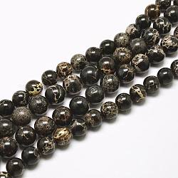 Natural Imperial Jasper Beads Strands, Round, Dyed, Black, 6mm, Hole: 1mm, about 62pcs/strand, 15 inch